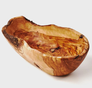 Frutero de Madera de Olivo Premium con Borde Natural, Centro de Mesa Rústico de Madera, Forma de Canoa, Tazón Decorativo Tallado a Mano para Servir Ensaladas - Product Image 1