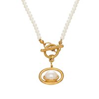 Collier de perles en gros, collier avec pendentif en acier inoxydable doré pour femmes