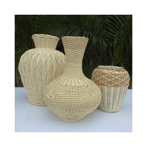 Jarrón Redondo de Ratán Blanco Ecológico, Maceta Decorativa Tejida a Mano para Hogares, Hoteles y Resorts - Product Image 6