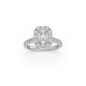<b>Emerald</b> Cut Halo Luxury Engagement <b>Ring</b> Moissanite Wedding Band <b>Silver</b> Plated Gift Anniversary Jewelry for Women - Product Image 1