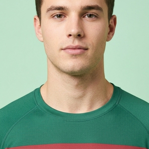 Men's Green Red Color Blocked Short Sleeve O-Neck Slim Fit Sporty Quick Dry Knitted Polyester T-Shirt - Product Image 3