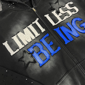 Sudadera con Capucha de Algodón 100% Transpirable con Estampado de Estrellas y Letras Brillantes, Estilo Hip Hop Oversize para Hombre, Colección Limitless Being - Product Image 5