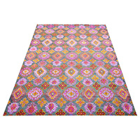 Handgeknüpfter Woll- und Bambusseide-Teppich Anthrazit Mehrfarbiges Geometrisches Ikat-Muster Niedrigfloriger Wohnzimmerteppich