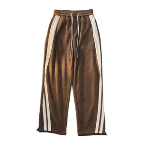 กางเกงกีฬาขาตรงของผู้ชายกางเกงวอร์มลายทางริบบิ้นแนวสตรีทผ้าถักลายโลโก้ออกแบบได้ตามต้องการ - Product Image 1