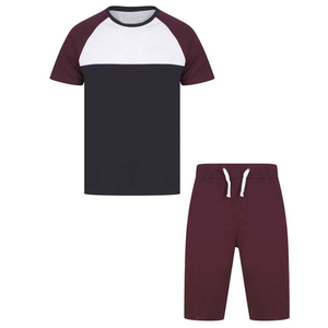 Men's Color Blocking T-Shirt And Shorts <b>Set</b> Crew Neck Casual Summer Wear Breathable <b>Knitted</b> Polyester Cotton Material - Product Image 1