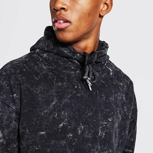 Sudaderas con capucha extragrandes de mezcla de algodón con lavado ácido, personalizables con logotipo, para hombre, precio al por mayor, ajuste slim. - Product Image 3