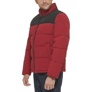 Men's Red Color Blocking Long Puffer Jacket Stand Collar Zipper Closure <b>Waterproof</b> Windproof <b>Winter</b> <b>Coat</b> Casual Style Thick - Product Image 6