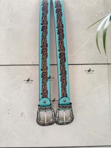 Ceintures en cuir véritable faites à la main usiné à la main sculpture en cuir élégant ceintures occidentales unisexe couleur Turquoise ceintures inde - Product Image 5