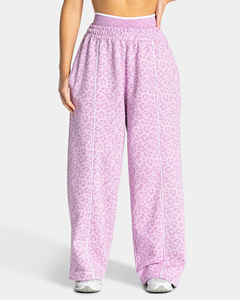 100% Cotton Fleece Pink Leopard Print <b>line</b> Piping contrast Women's oversized hoodie <b>pant</b> tracksuit set women two piece tracksuit - Product Image 4