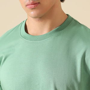เสื้อยืดคอกลมสีเขียวล้วนสำหรับผู้ชาย แขนสั้น ทรงปกติ สวมใส่สบาย ผลิตจากผ้าฝ้ายเจอร์ซีย์ถัก 100% ย้อมสีพื้นเรียบ ดีไซน์เรียบง่าย ขายส่ง - Product Image 5