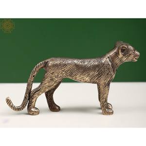 Estatuilla de leopardo pequeña de latón de 4 \ "hecha a mano, estatua de animal única para decoración del hogar, artículo de esculturas - Product Image 4