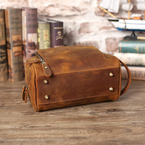 Vintage Leather <b>Toiletry</b> Bag Medium Size Zipper Closure Durable Travel Cosmetic Case for Men Shaving Kit <b>Storage</b> - Product Image 5