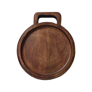 Single Handle Wholesale OEM ODM Bulk Supply Hand-Crafted Mango Wood Round Serving Tray Black Brown Holiday Christmas Centerpiece - Product Image 2