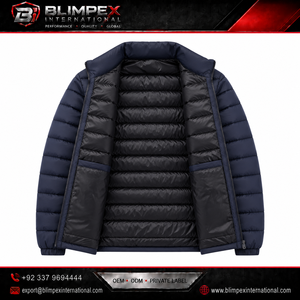 Hot Selling OEM Custom Logo Mens Quilted Puffer <b>Jacket</b> <b>Lightweight</b> Warm Stand Collar Winter Outerwear with Zipper Pockets - Product Image 3