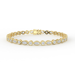 Elegante pulsera de diamantes redondos y marquise, oro de 14K y 18K, patrón alternado, engaste de puntas, joyería fina, regalo de boda para mujer - Product Image 1