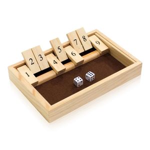 Jeu de dés rustique en bois brut Shut the Box, avec tuiles numérotées carrées et dés, jeu de société familial - Product Image 5