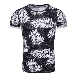 T-shirt personnalisé pour homme, coupe ajustée, manches courtes, imprimé feuilles tropicales, col rond, respirant, tricoté, décontracté, pour l'été - Product Image 6