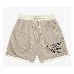 Men's Gray Mesh Drawstring Shorts Breathable <b>Elastic</b> Waist Custom Logo Front Casual Sports Wear - Product Image 1