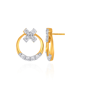 ต่างหูเพชรทรงกลม Twinkle Cross Diamond Hoops หรูหราสำหรับผู้หญิง ทองคำเหลือง ประดับเพชรธรรมชาติทรงกลม เหมาะสำหรับใส่ทุกวัน - Product Image 4