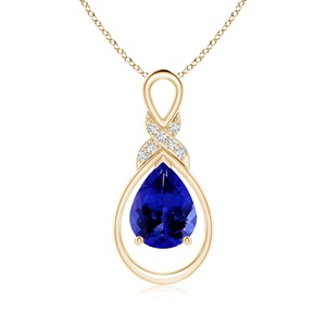 Pendentif de luxe fait main de qualité supérieure en pierres précieuses et diamants, or 14K 18K, pendentif infini en tanzanite naturelle en forme de poire avec motif en X de diamants - Product Image 1
