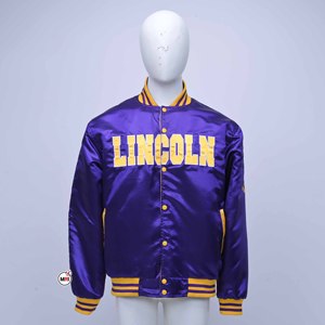 Lincoln Mens Satin Jacket Purple Yellow Satin Full Sleeve Letter Printing Turn-<b>down</b> Collar Regular Length High Quality Jackets - Product Image 1