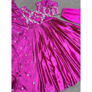 TENDANCE CHINON BRODERIE SÉQUENCE TRAVAIL ROBE BAS AVEC DUPATTA ROSE - Product Image 5