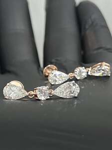 Vintage IGI Certified 5 Ct Lab Grown White Diamond Filled Pear Cut 14K <b>Gold</b> Plated <b>Dangle</b> <b>Earrings</b> for Women - Product Image 3