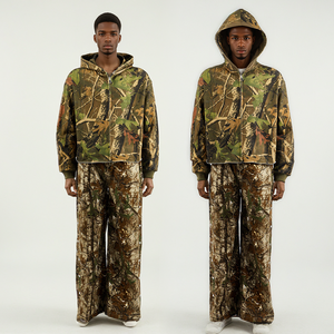 Custom Allover Printed Camo Zip up Hoodie Sweatpants Set Baggy Camouflage Tracksuit Men Unisex Sweat pants For Mens - Product Image 3