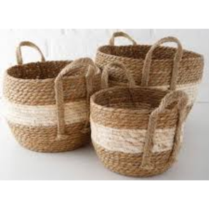 Ensemble de 3 housses de pot de plante en osier naturel faites à la main avec poignées, doublure imperméable, écologiques et pliables pour la décoration intérieure - Product Image 6