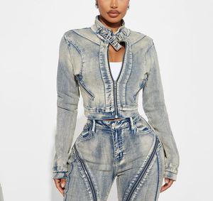 Chaqueta de Mujer Personalizada de Alta Calidad, Nuevo Diseño, al por Mayor, Transpirable, Ecológica, de Otoño Invierno, de Tela No Tejida, de Mezclilla y Algodón - Product Image 5