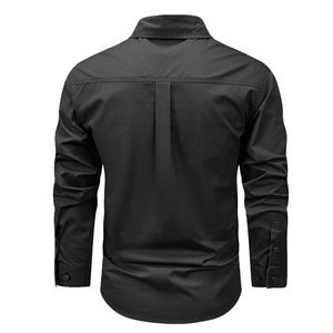 Camisa de Trabajo de Algodón para Hombre, Negra, Manga Larga, Transpirable, con Bolsillos en el Pecho, Estilo Moderno - Product Image 2