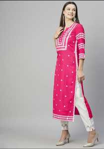 Indian Ethanic Wear Cotton Material <b>Kurtis</b> with Beautiful Embroidery Work V Neck Fancy Casual and Daily Wear A Line <b>Kurtis</b> - Product Image 4