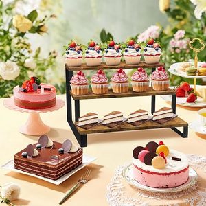 Industrial Vintage Reclaimed <b>Wood</b> Tiered Tray – Stepped Garden Party Pastry Display Stand - Product Image 1