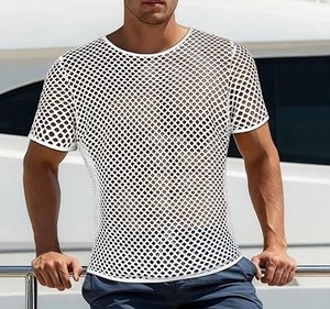 เสื้อยืดคอกลมผ้าตาข่ายสีขาว โพลีเอสเตอร์ 100% แห้งเร็ว แบบสวมใส่สบายสำหรับออกกำลังกายในฤดูร้อน ทรงเข้ารูปโชว์กล้ามเนื้อ สำหรับผู้ชาย  รับสั่งทำได้ - Product Image 4