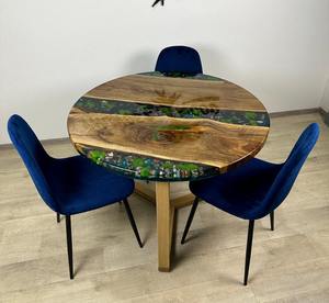 Modern River Moss Wooden <b>Dining</b> <b>Table</b> <b>Round</b> Solid Wood Epoxy Resin Art <b>Table</b> Natural <b>Walnut</b> Style for Home & Restaurant - Product Image 4