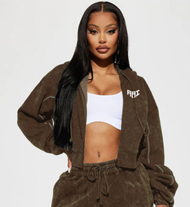 Sudadera Corta con Cremallera para Mujer al por Mayor, Estilo Vintage Lavado, Chaqueta Streetwear, Ropa Personalizada, Proveedor OEM ODM, Mercado de EE. UU. - Product Image 1