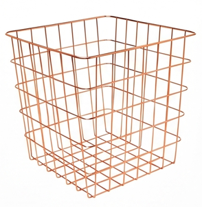 Modern <b>Square</b> Metal Wire <b>Storage</b> <b>Basket</b> Copper Finish Stackable Design Multi Purpose Neatening Organizer - Product Image 5