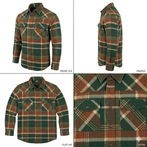 Mens Fire Resistant Cotton <b>Flannel</b> Work Shirt Long Sleeve Plaid Button Up Double Pocket Windproof OEM ODM Wholesale Manufacturer - Product Image 3