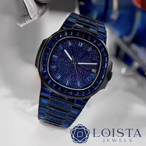 LOISTA Luxury Sapphire <b>Watch</b> Octagon <b>Case</b> 42mm Analog Date Display Gems & Stones Band Deployment Clasp Quartz Movement - Product Image 1