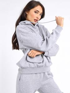 Women Gray Hooded Tracksuit Set Full Sleeve Solid Color Casual Jogger <b>Pants</b> Side Pockets Drawstring Waist Autumn Wear - Product Image 5