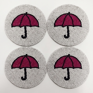 Ensemble de sous-verres perlés fantaisie motif parapluie, roses et blancs, ronds, pour boissons, décoration Monsoon, pour tasses à café, thé, verres et gobelets, vente en gros - Product Image 1