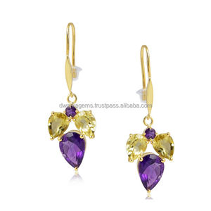Joyería fina de lujo, Pendientes chapados en oro, pendientes de gota colgantes de piedras preciosas de circón de Plata de Ley 925 para mujeres y niñas, joyería - Product Image 6