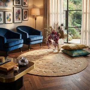 Tapis en jute tressé personnalisable, chanvre biologique, tricoté à la main, rustique, bohème, rond, tapis en jute pour l'entrée de la maison, nouveauté - Product Image 1