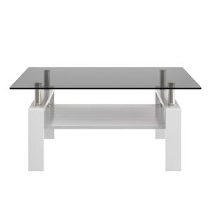 Tavolino da Caffè Moderno Rettangolare con Piano in Vetro Temperato e Strato in MDF Colore Grigio per Soggiorno - Product Image 6