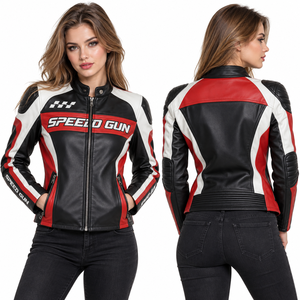 Women's Genuine Leather Motorcycle Jacket Full Zipper Side Pocket Outerwear Leather Jackets Ladies Racing Pu Leather Jackets - Product Image 2