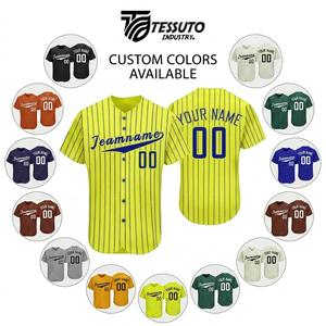 Wholesale Custom Baseball Jersey Sublimated Pinstripe Button Down Team <b>Sports</b> <b>Shirt</b> Short Sleeve Breathable Uniform Custom Logo - Product Image 4