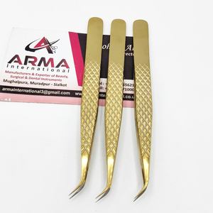 Pince à épiler professionnelle semi-courbée en acier inoxydable pour extensions de cils, précision anti-magnétique, poignée diamantée en or plasma, pointe lisse - Product Image 2