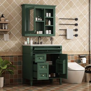 Mobile Bagno Moderno da 76 cm con Lavabo Integrato, 2 Cassetti e Cassetto a Ribalta per Organizzazione e Stoccaggio - Product Image 4