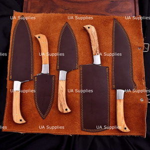 Ensemble de 5 couteaux de chef en acier damas fait main, manches en bois d'olivier, style traditionnel, finition haute brillance, longueur de lame de 4,5 à 9 pouces - Product Image 5