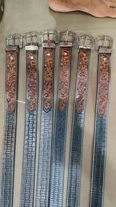 100% Genuine Leather Western <b>Belt</b> Floral <b>Tooled</b> Designer Cowboy <b>Belt</b> Silver Pin Buckle Vintage Casual Style <b>Belt</b> For Men & Women - Product Image 5